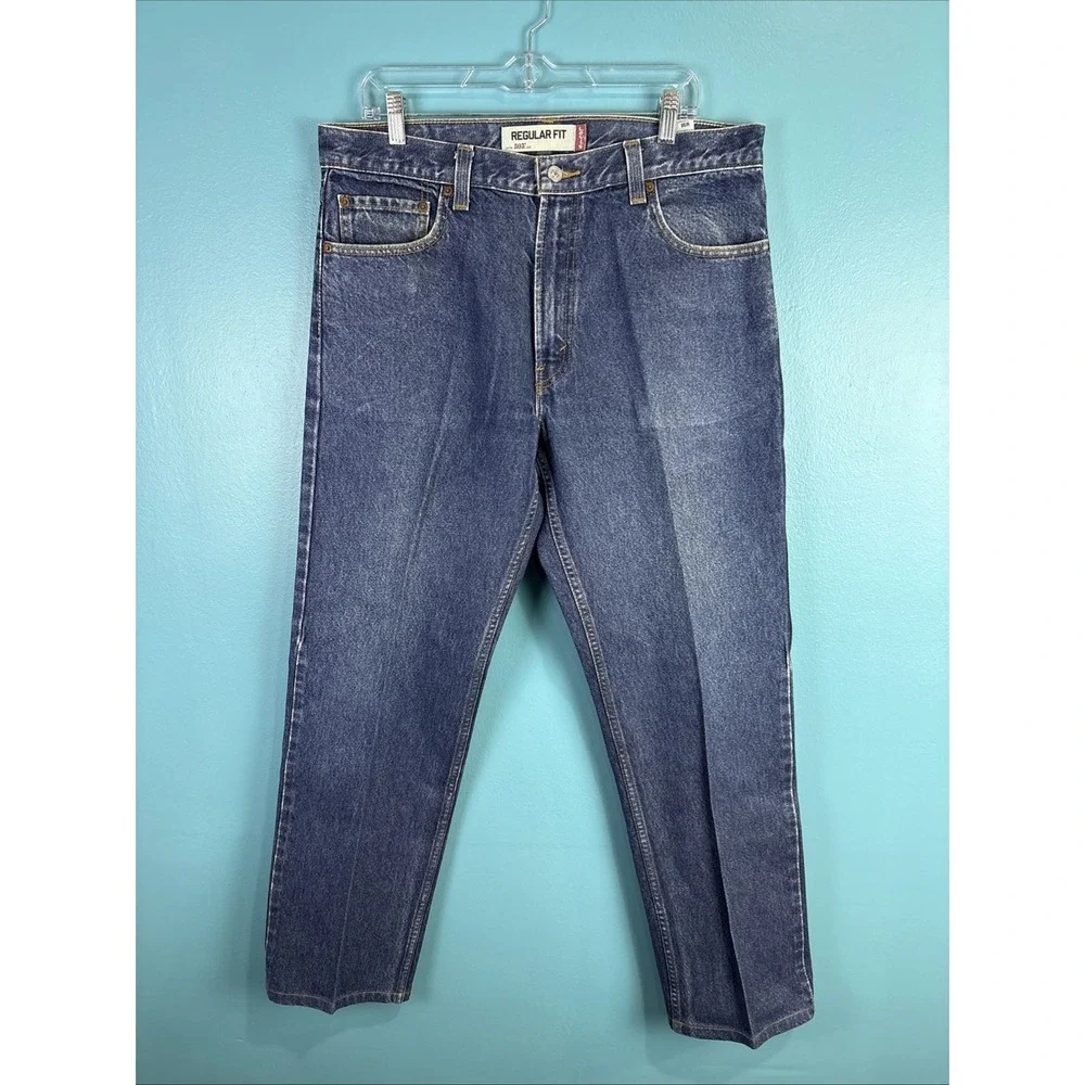 Vintage Levi's 505 Jeans Men 36x34 Dark Blue Regular Fit Straight Leg Denim Y2K